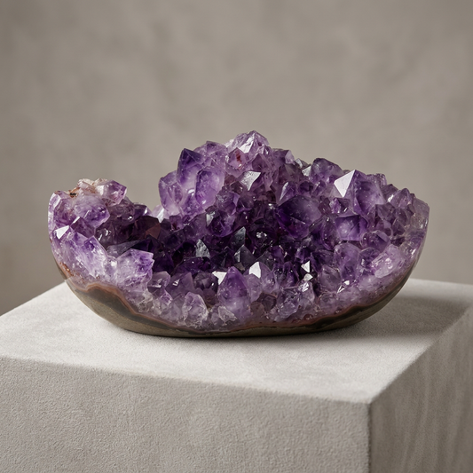 Natural Deep Purple Amethyst Geode Cluster Bowl